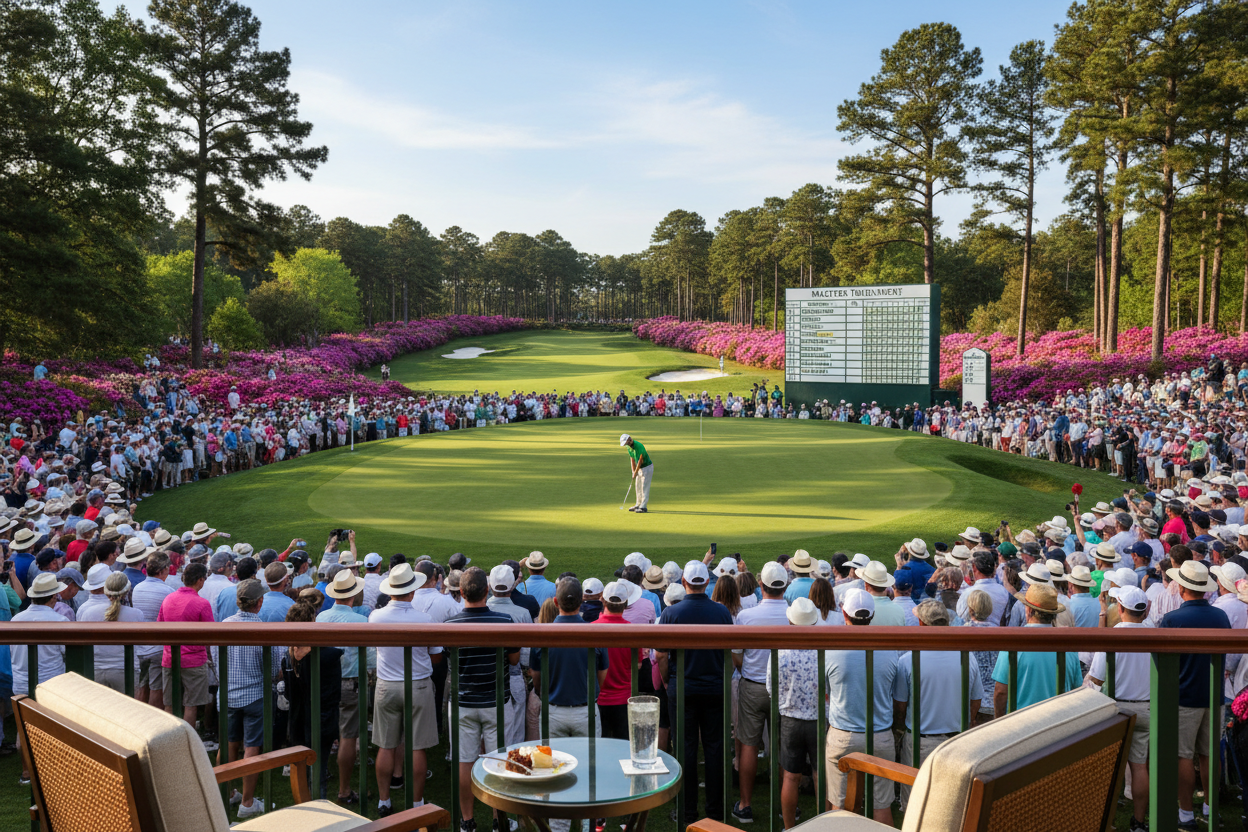 Premium seating view of the 18th green at Augusta National