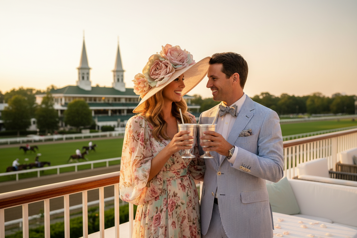 Glamorous couple enjoying the Kentucky Derby VIP lifestyle experience