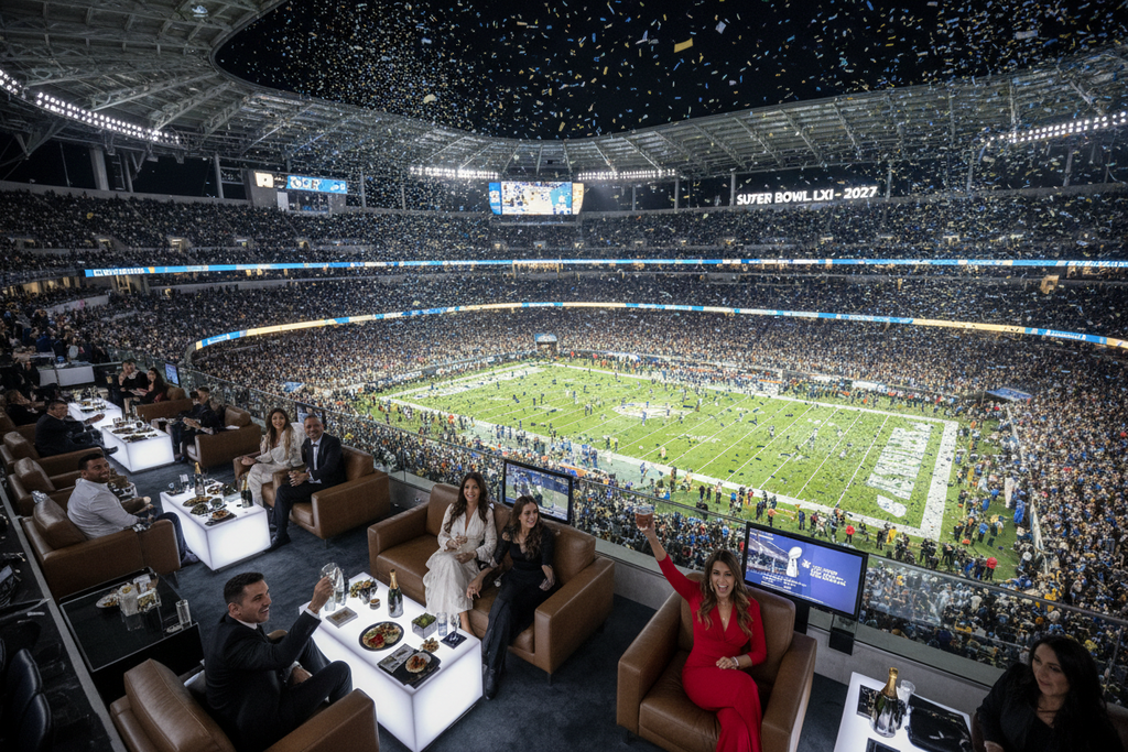 Super Bowl LXI 2027 hero shot — SoFi Stadium VIP experience