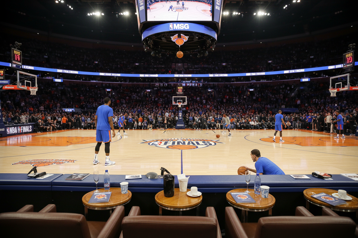 Court-level floor seat view at Madison Square Garden