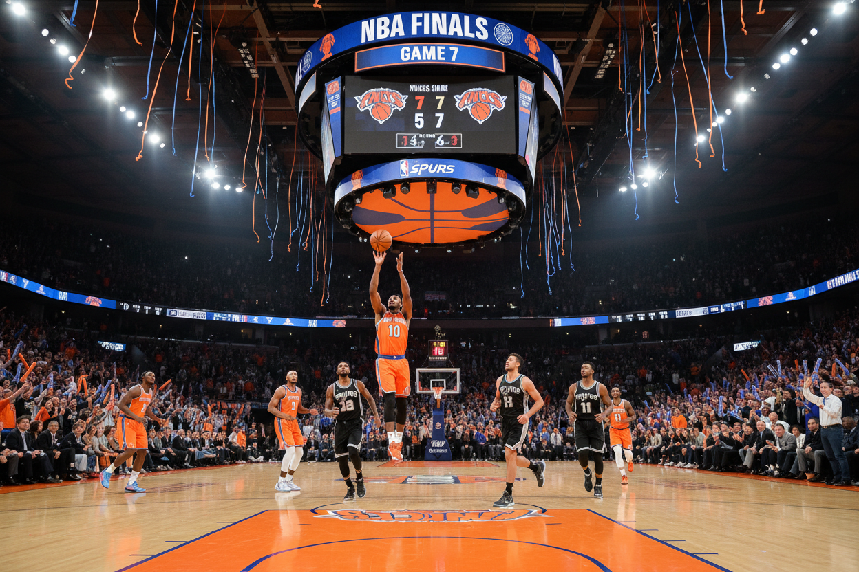 NBA Finals game action with roaring MSG crowd