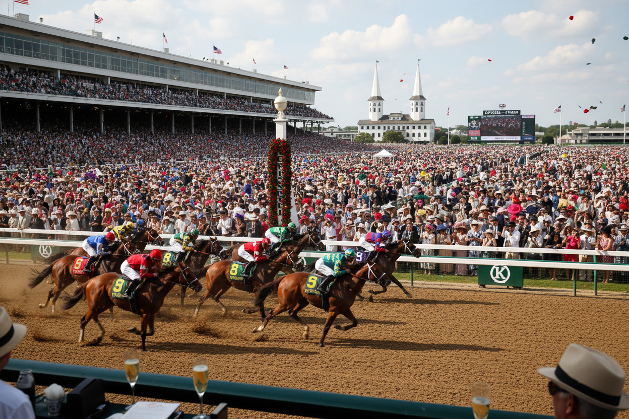 Millionaires Row premium finish line seating view at Churchill Downs