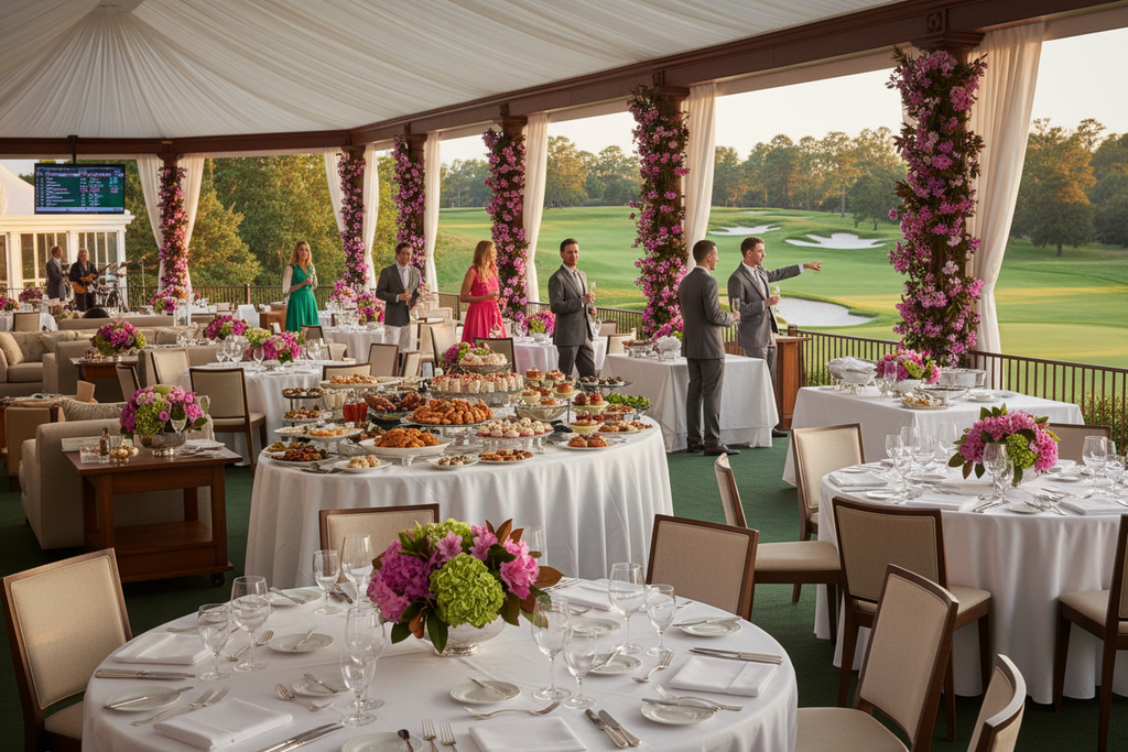 Luxury Masters Tournament hospitality pavilion with gourmet dining
