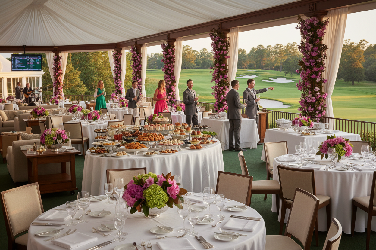 Luxury Masters Tournament hospitality pavilion with gourmet dining