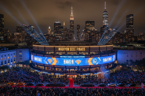 Madison Square Garden exterior on NBA Finals game night