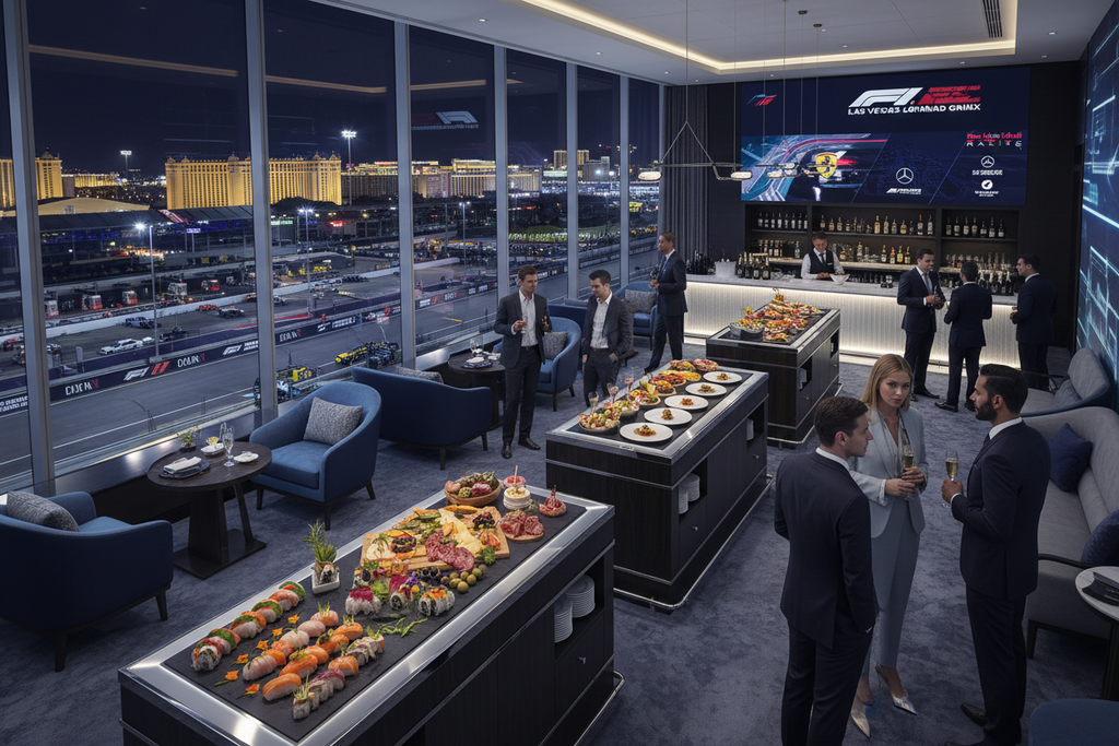 Luxury F1 Paddock Club hospitality suite interior at Las Vegas Grand Prix